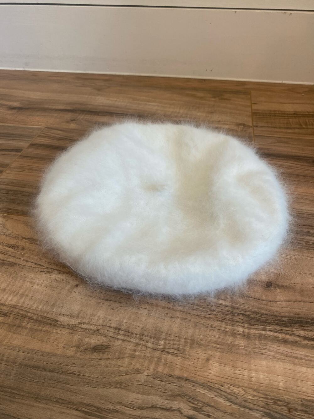 VINTAGE Betmar New York hat White Fuzzy FLUFFY Angora FUR Beret